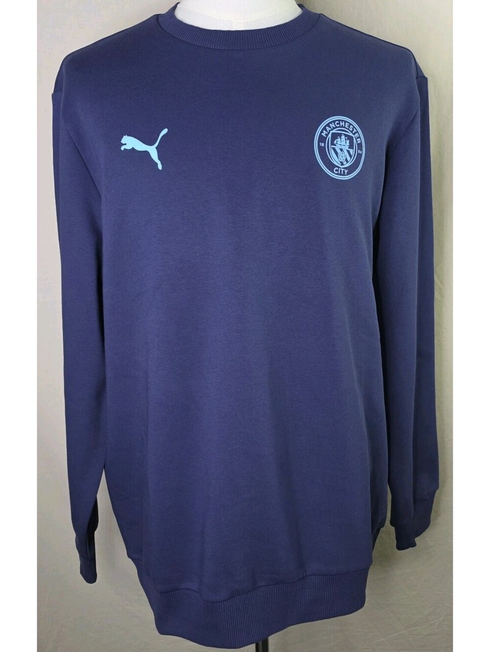Puma Mens XL Manchester City FC Essentials Fleece Crewneck Sweatshirt Navy NWT
